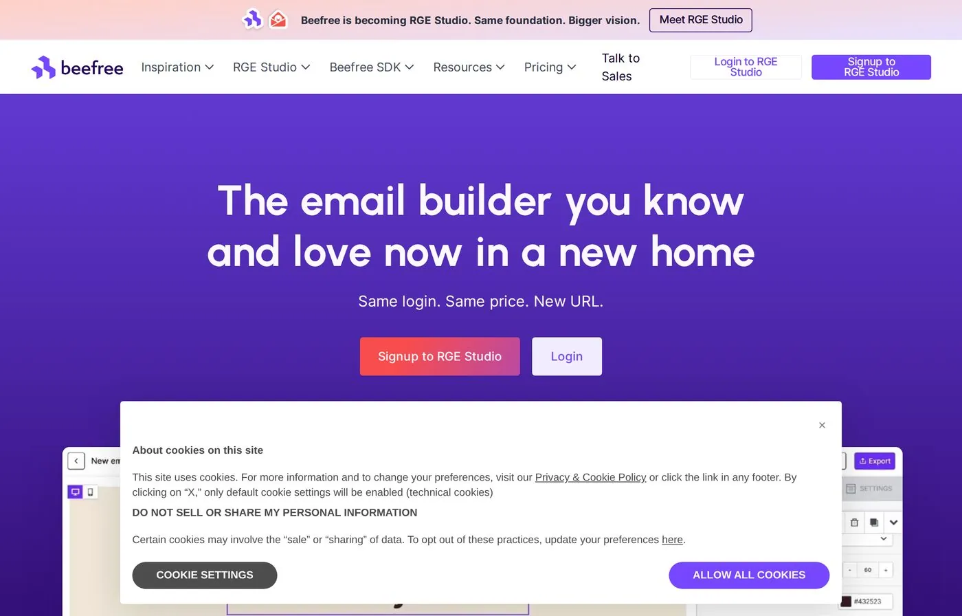 beefree homepage screenshot
