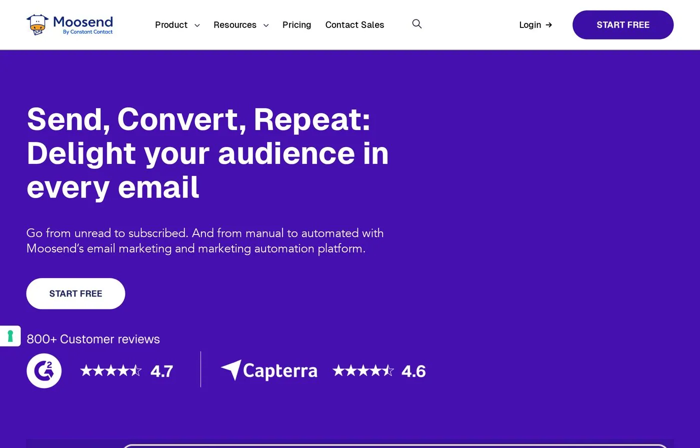 moosend homepage screenshot