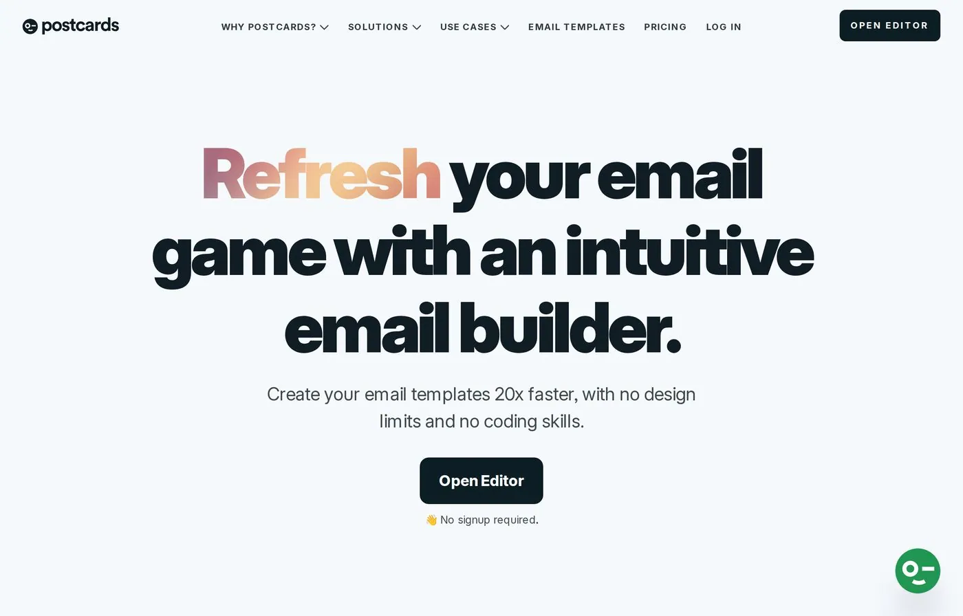 postcards homepage screenshot