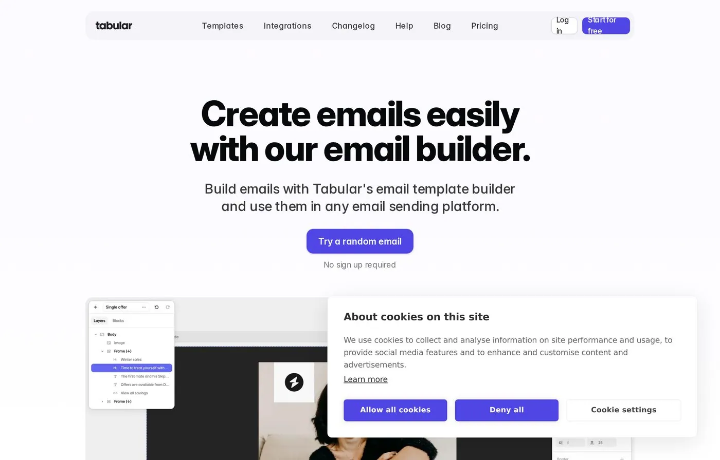 tabular homepage screenshot