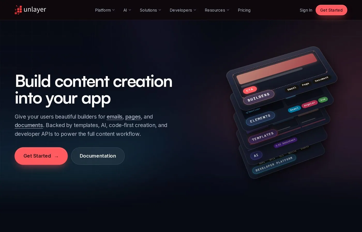 unlayer homepage screenshot